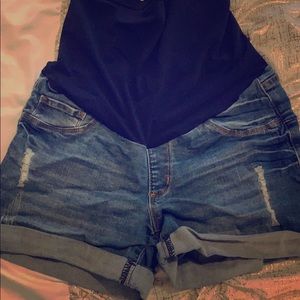 Blue jean maternity shorts